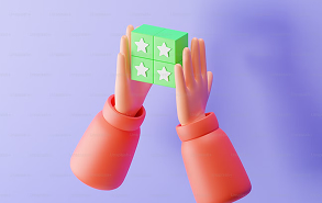 3D hands holding a green cube with X marks