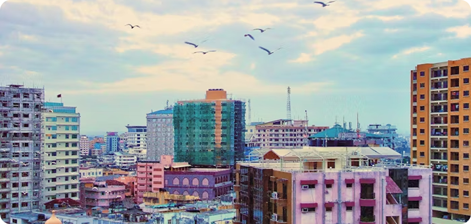 Colorful cityscape with modern buildings